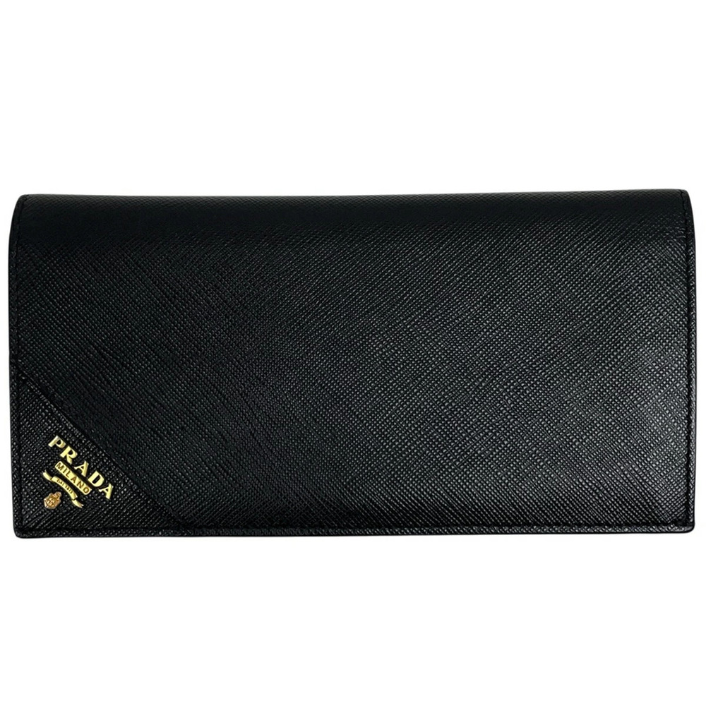 Prada Bi fold Long Wallet Holder Billfold Saffiano Leather Nero Black